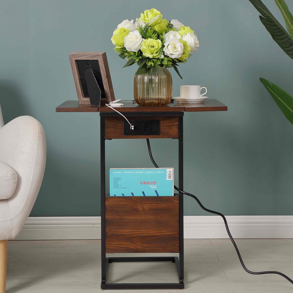 Foldable Side Table with Charge Station